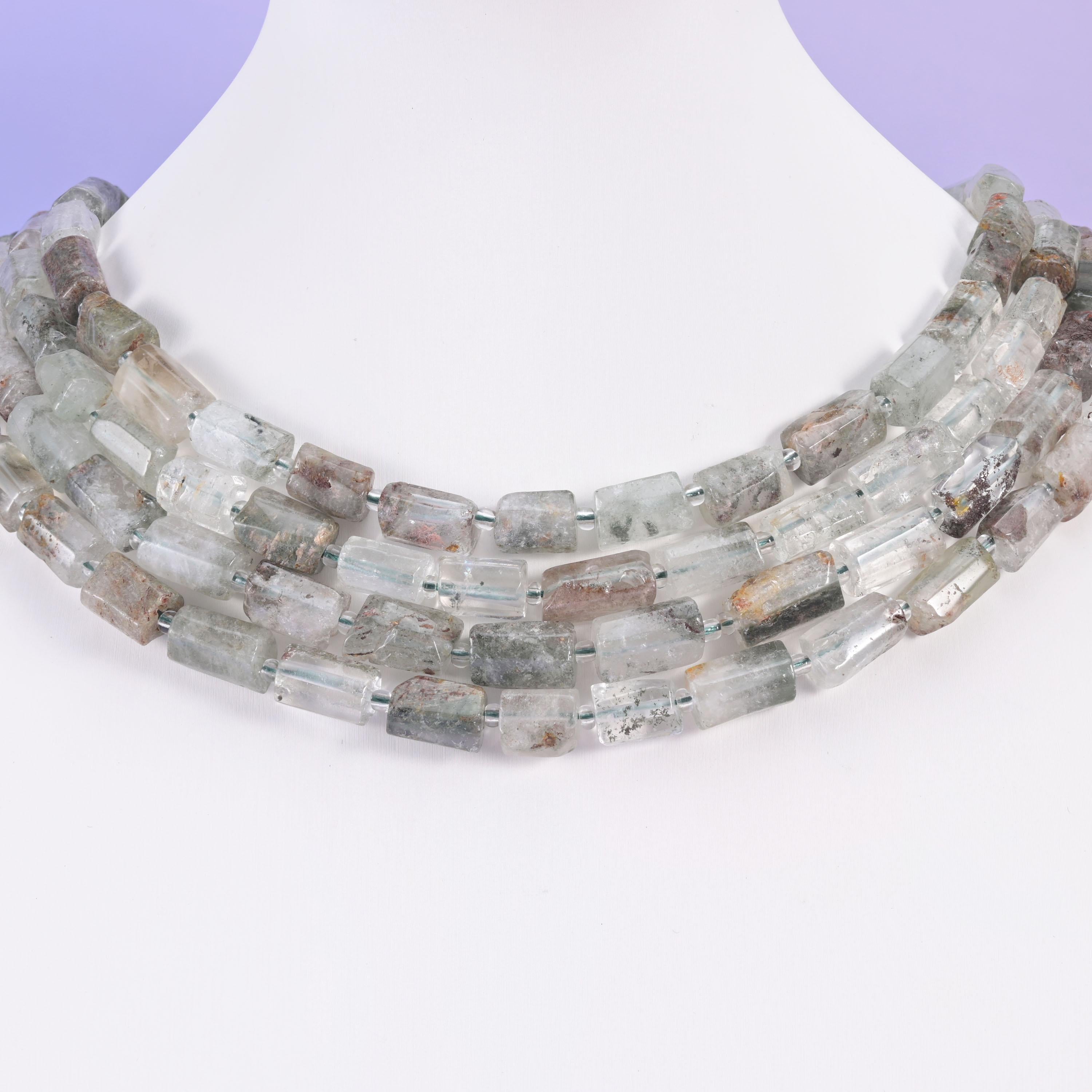 Green Phantom Quartz Faceted Tube Beads Size 12x8mm Jewelry Making 15.5 Inch Strand