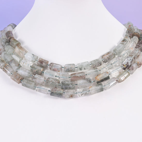 Green Phantom Quartz Faceted Tube Beads Size 12x8mm Jewelry Making 15.5 Inch Strand