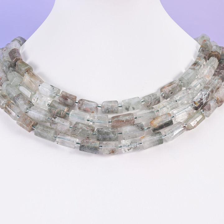 Green Phantom Quartz Faceted Tube Beads Size 12x8mm Jewelry Making 15.5 Inch Strand