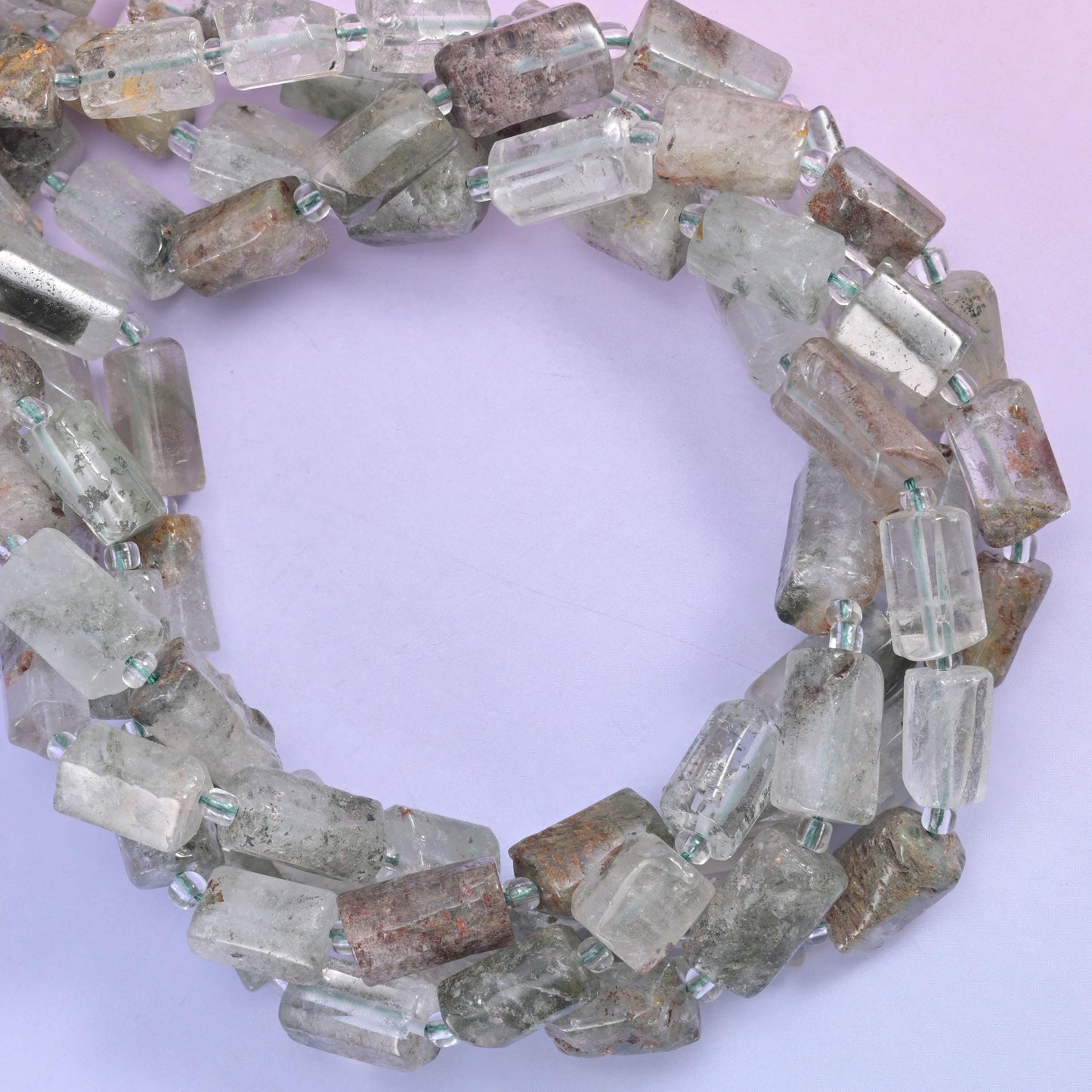 Green Phantom Quartz Faceted Tube Beads Size 12x8mm Jewelry Making 15.5 Inch Strand