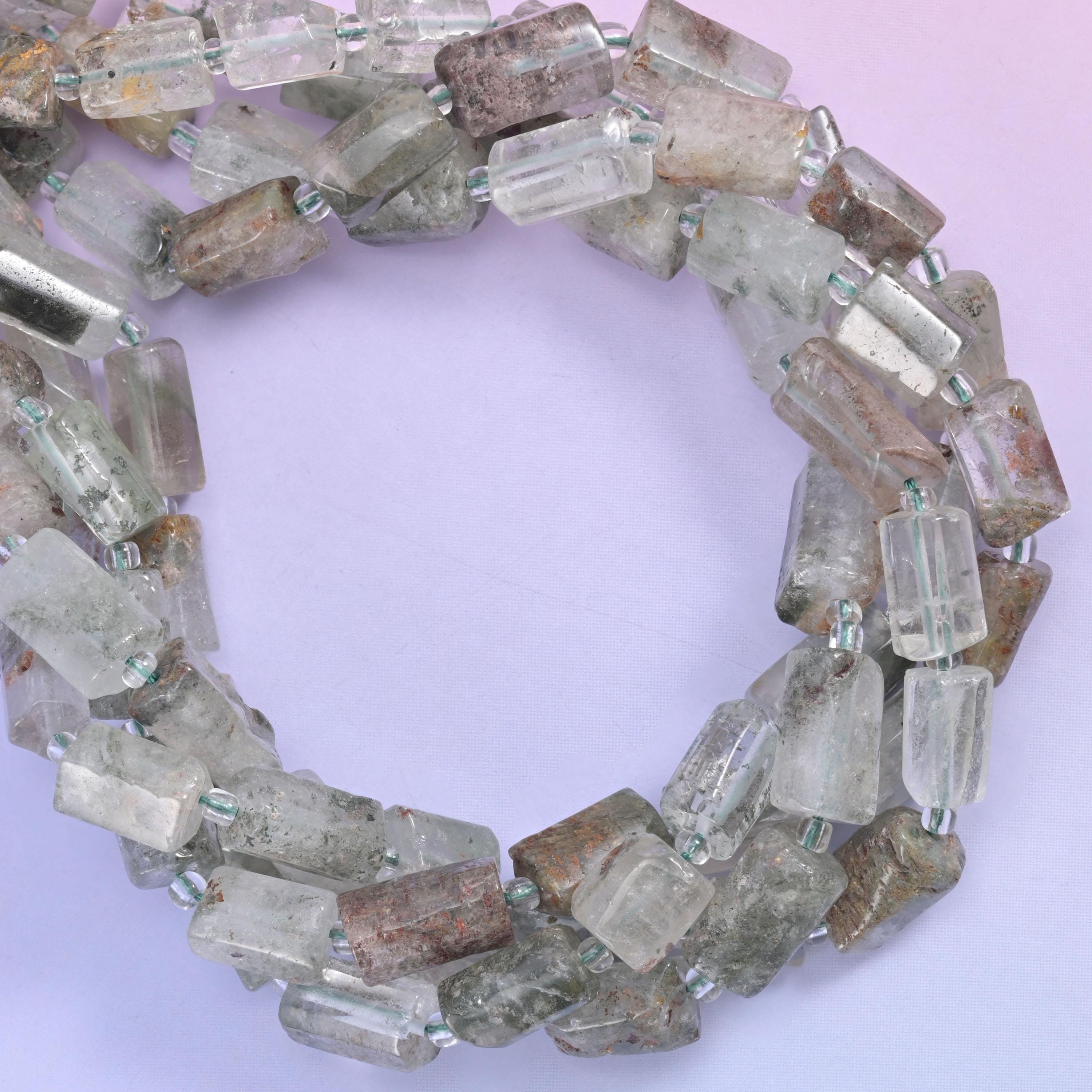 Green Phantom Quartz Faceted Tube Beads Size 12x8mm Jewelry Making 15.5 Inch Strand