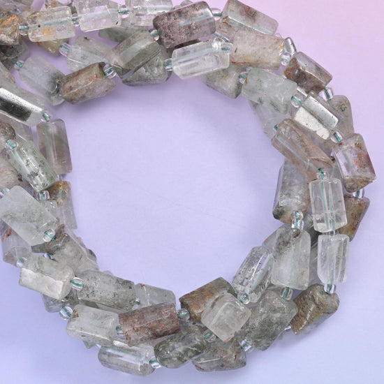 Green Phantom Quartz Faceted Tube Beads Size 12x8mm Jewelry Making 15.5 Inch Strand