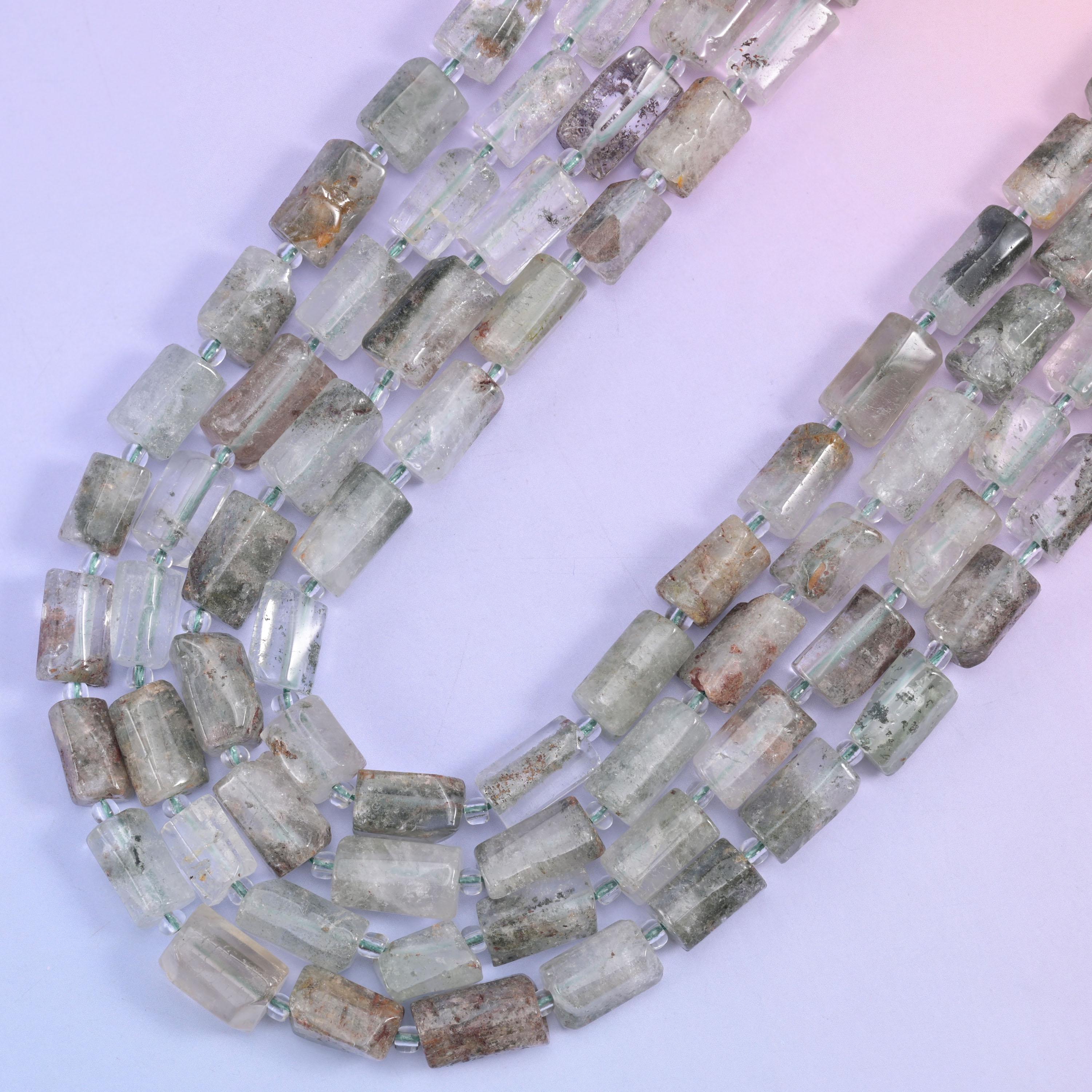 Green Phantom Quartz Faceted Tube Beads Size 12x8mm Jewelry Making 15.5 Inch Strand