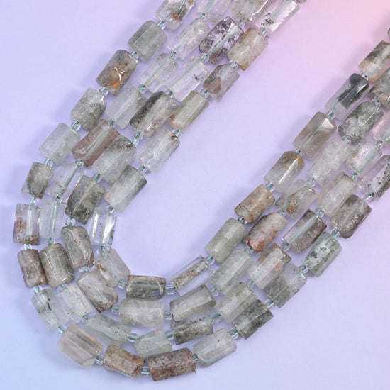 Green Phantom Quartz Faceted Tube Beads Size 12x8mm Jewelry Making 15.5 Inch Strand