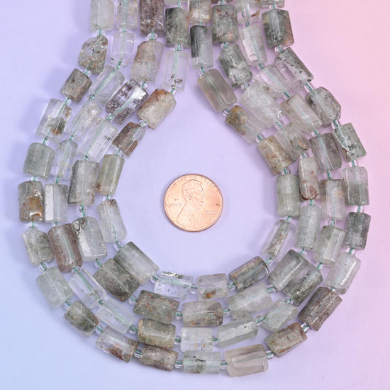 Green Phantom Quartz Faceted Tube Beads Size 12x8mm Jewelry Making 15.5 Inch Strand