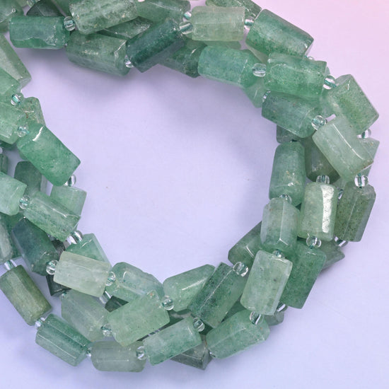 Green Strawberry Quartz Faceted Tube Beads Size 12x8mm Jewelry Making 15.5 Inch Strand