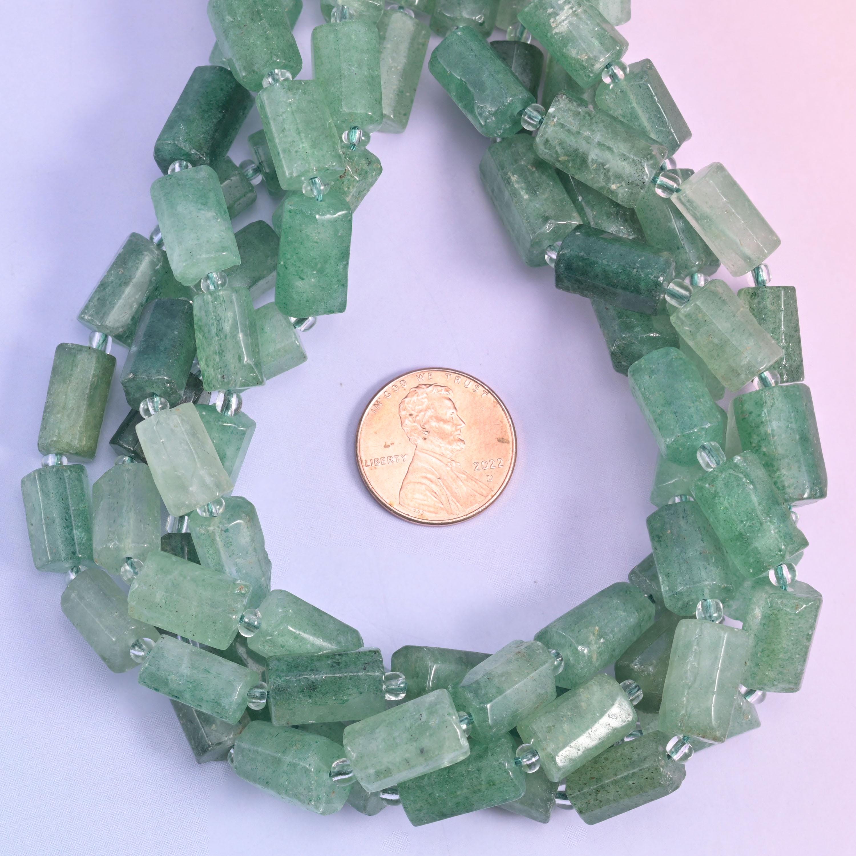 Green Strawberry Quartz Faceted Tube Beads Size 12x8mm Jewelry Making 15.5 Inch Strand