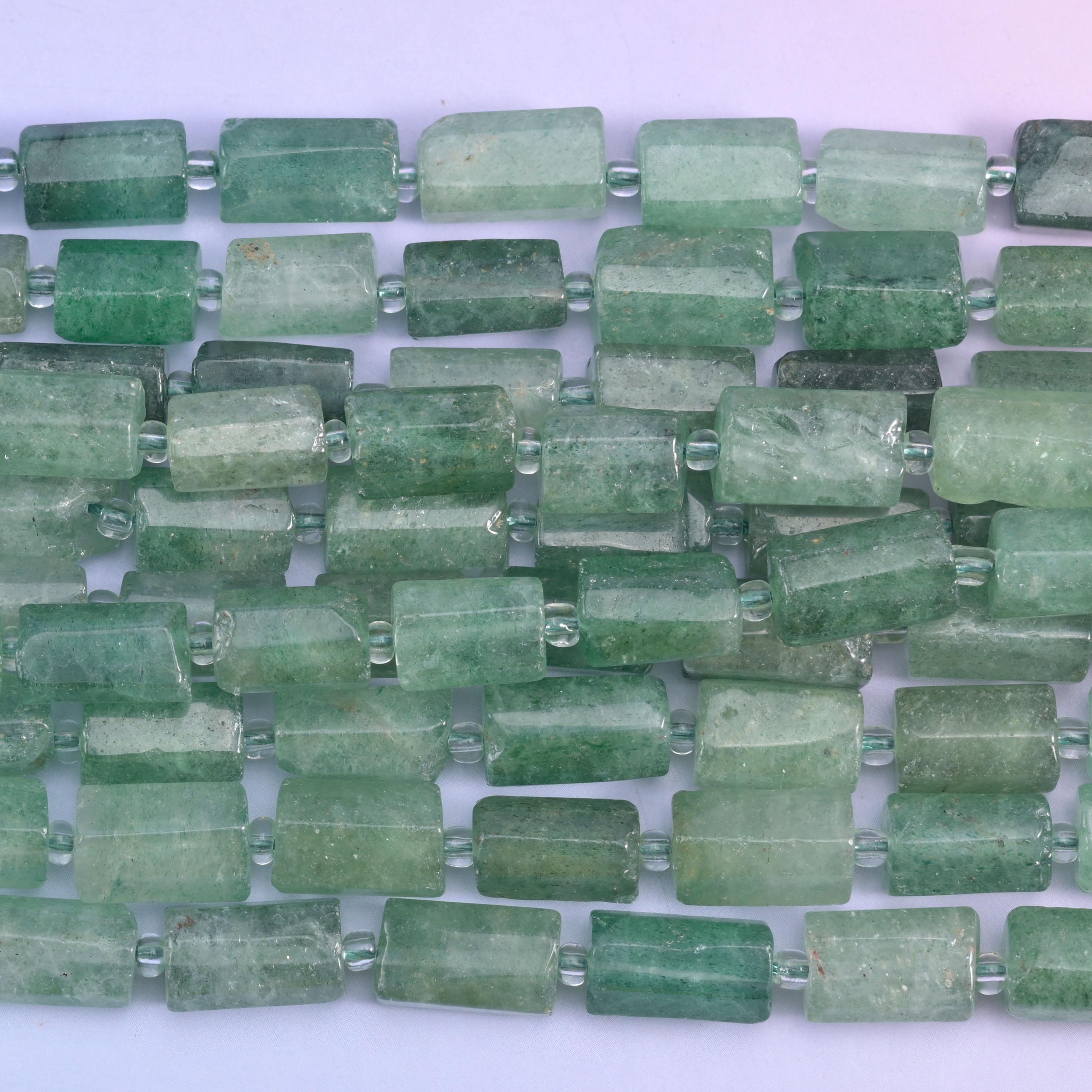 Green Strawberry Quartz Faceted Tube Beads Size 12x8mm Jewelry Making 15.5 Inch Strand