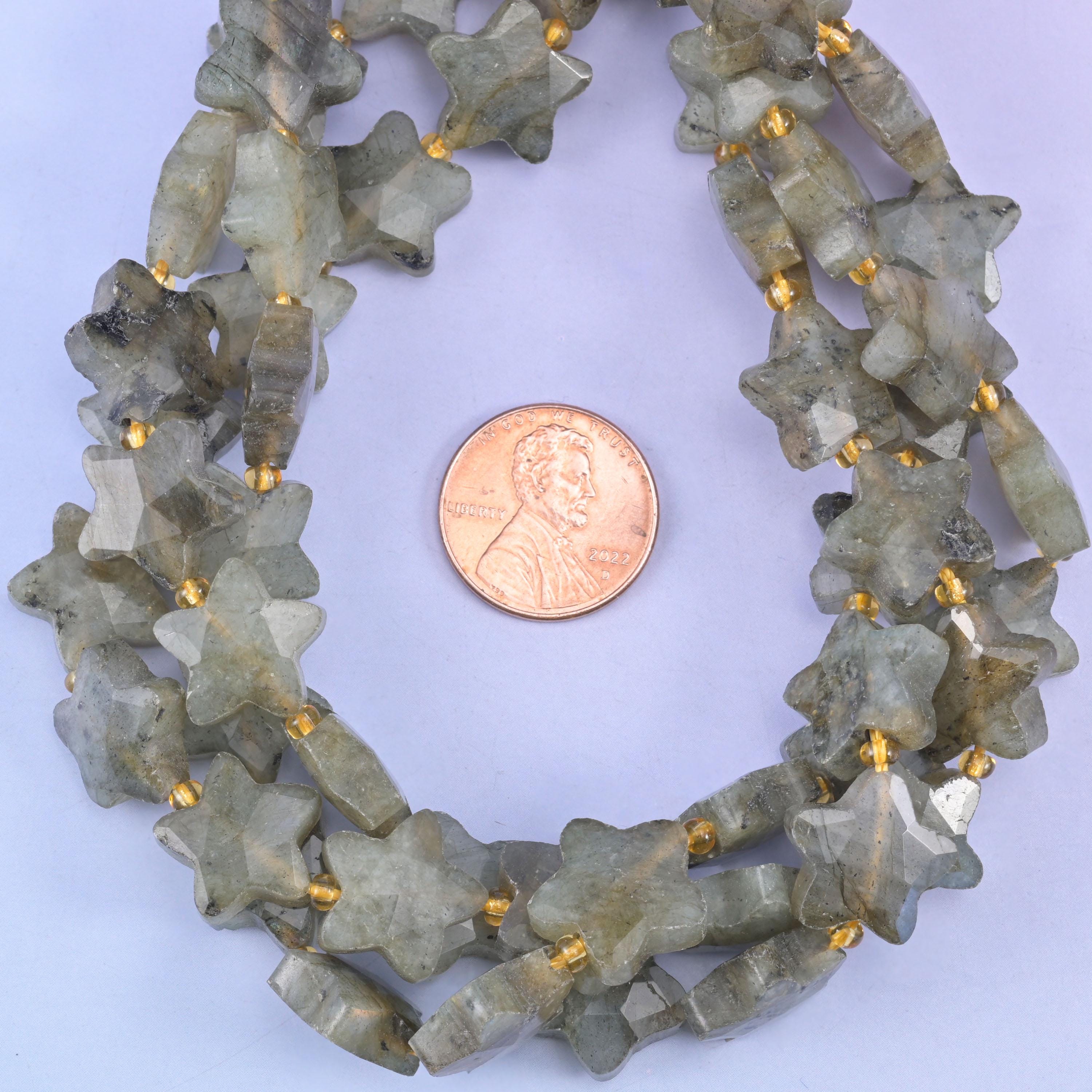 Gray Labradorite Faceted Star Beads Size 14mm Jewelry Making 15.5 Inch Strand