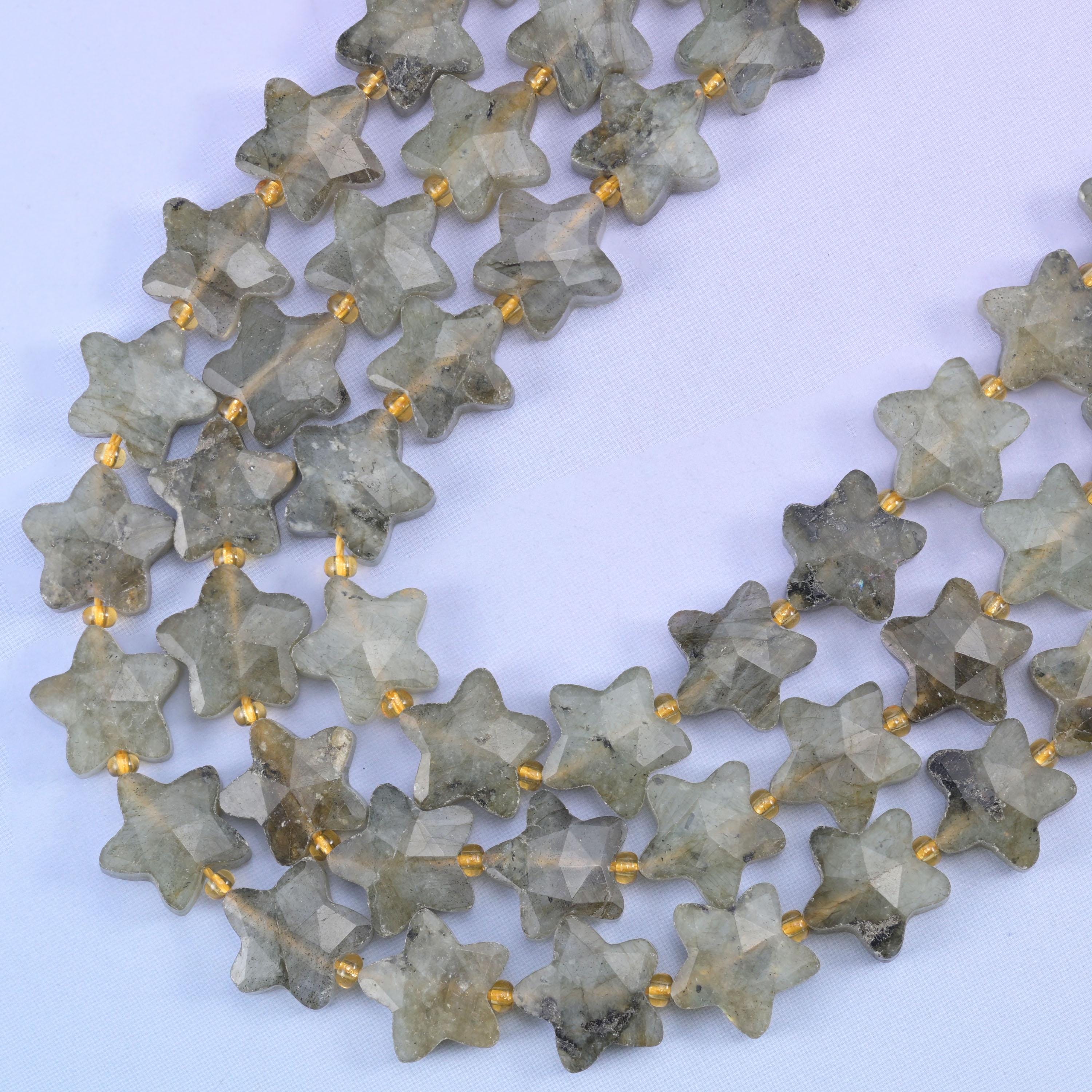 Gray Labradorite Faceted Star Beads Size 14mm Jewelry Making 15.5 Inch Strand
