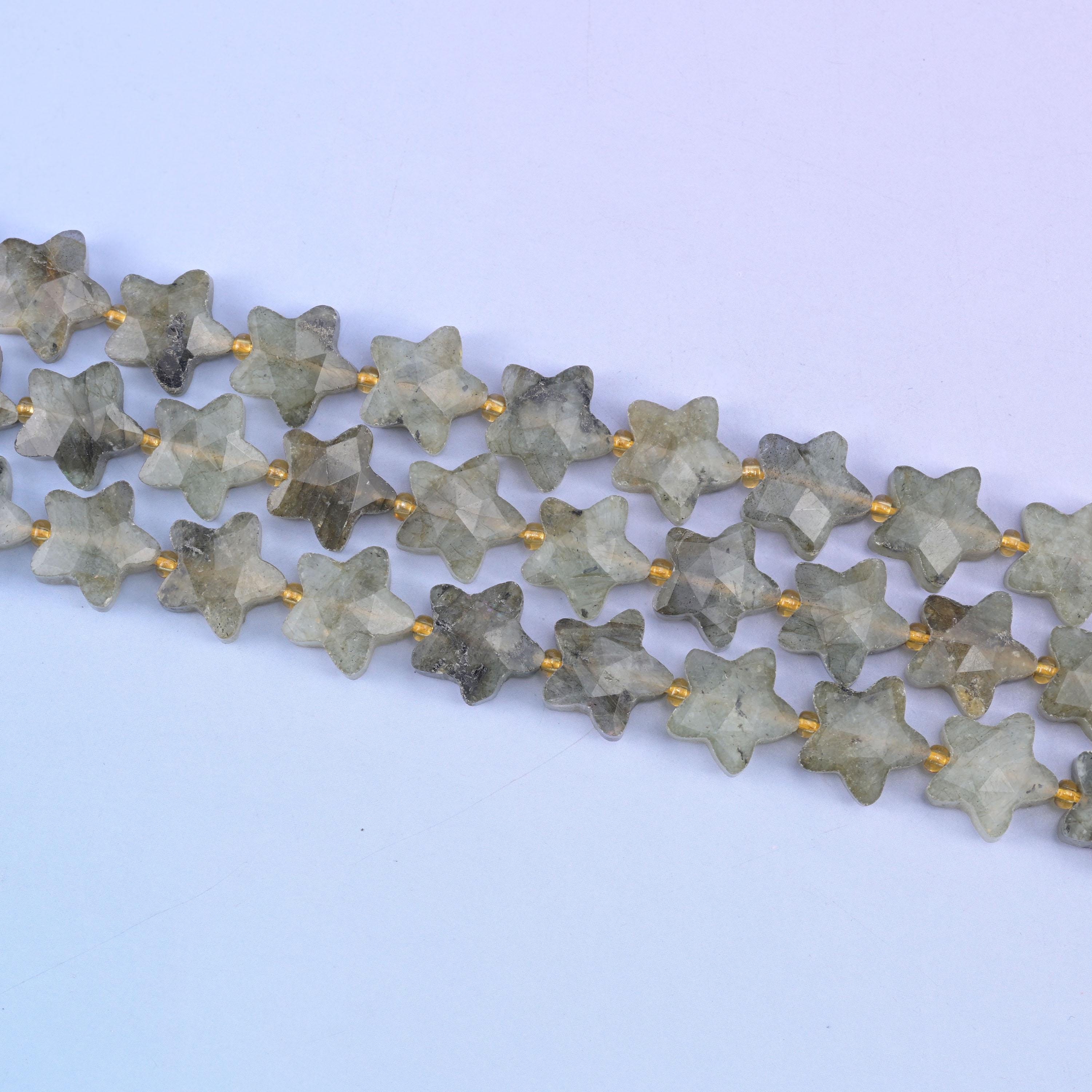 Gray Labradorite Faceted Star Beads Size 14mm Jewelry Making 15.5 Inch Strand