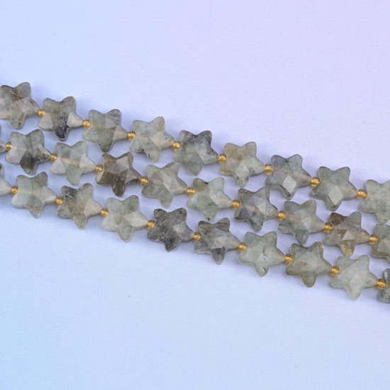 Gray Labradorite Faceted Star Beads Size 14mm Jewelry Making 15.5 Inch Strand