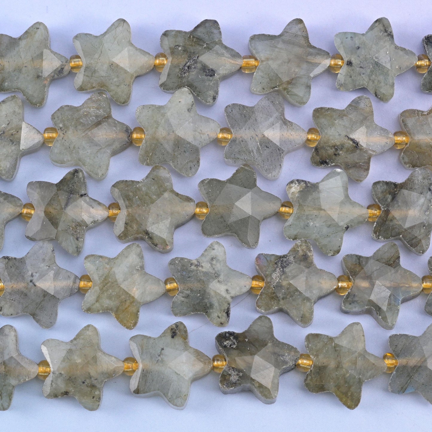 Gray Labradorite Faceted Star Beads Size 14mm Jewelry Making 15.5 Inch Strand