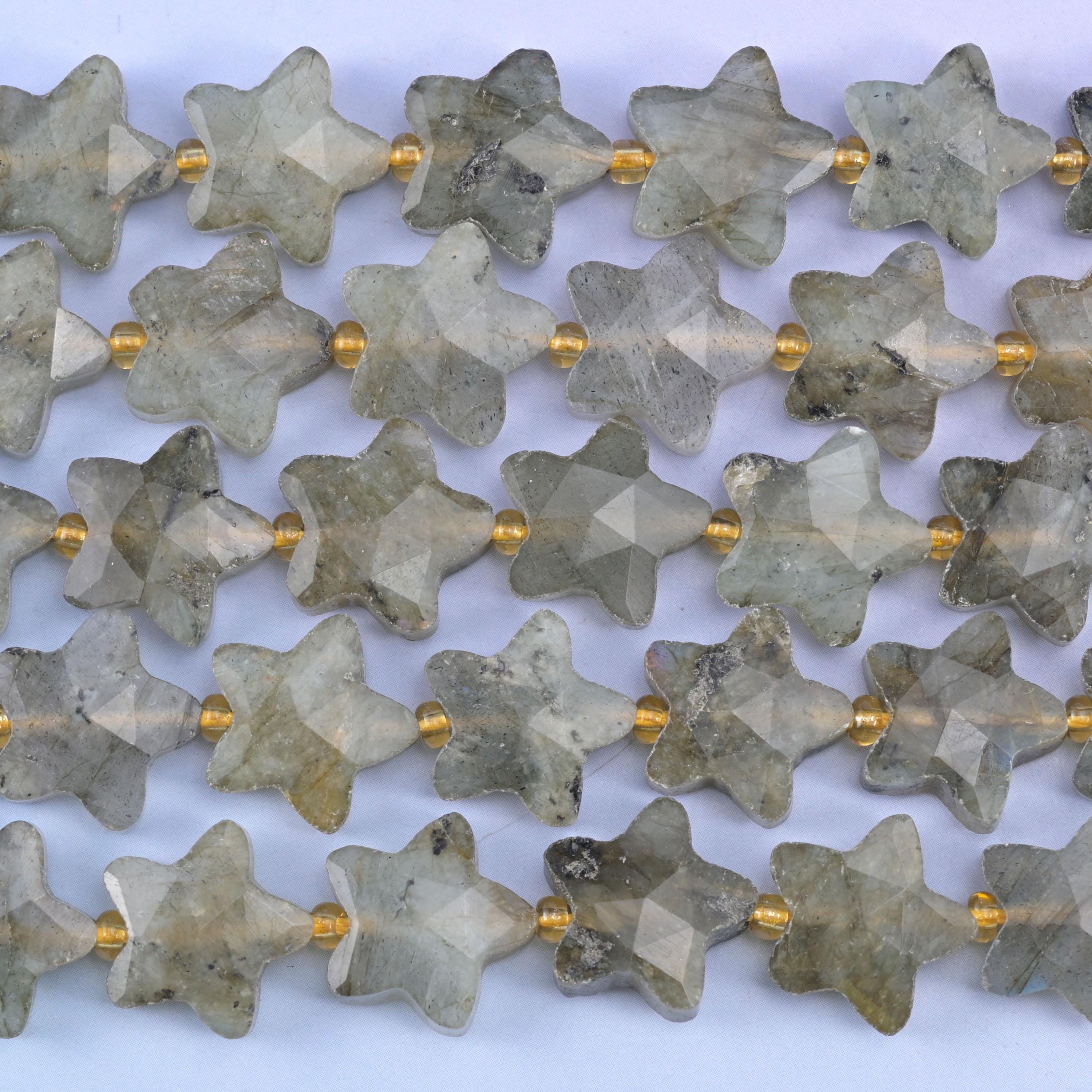 Gray Labradorite Faceted Star Beads Size 14mm Jewelry Making 15.5 Inch Strand