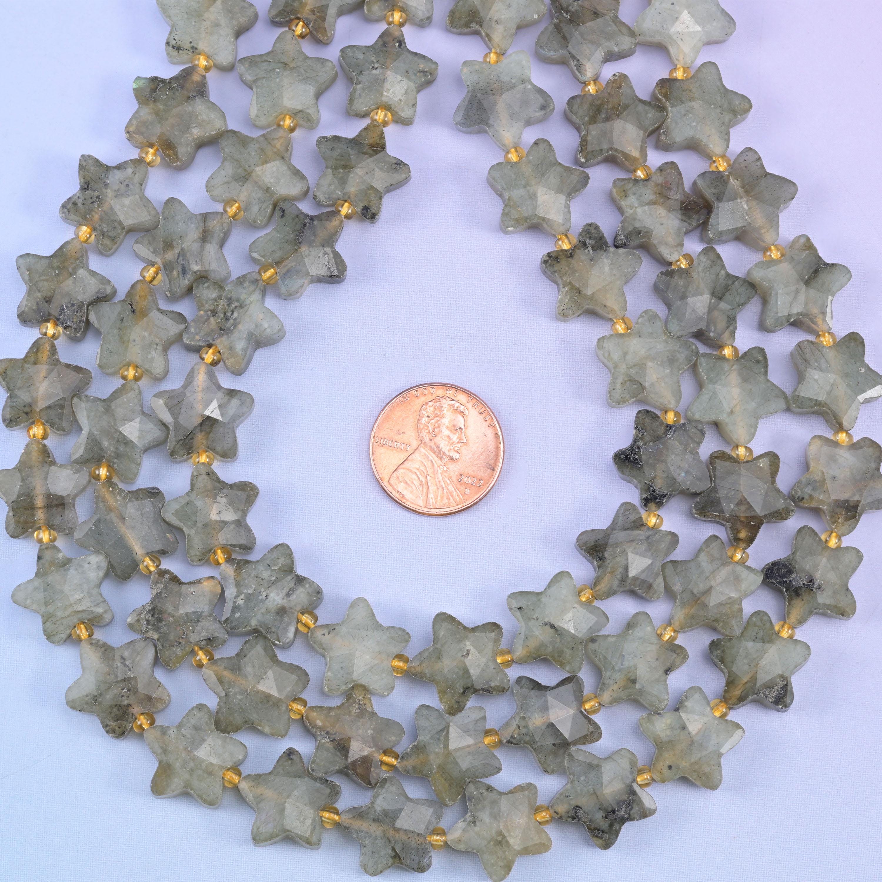 Gray Labradorite Faceted Star Beads Size 14mm Jewelry Making 15.5 Inch Strand