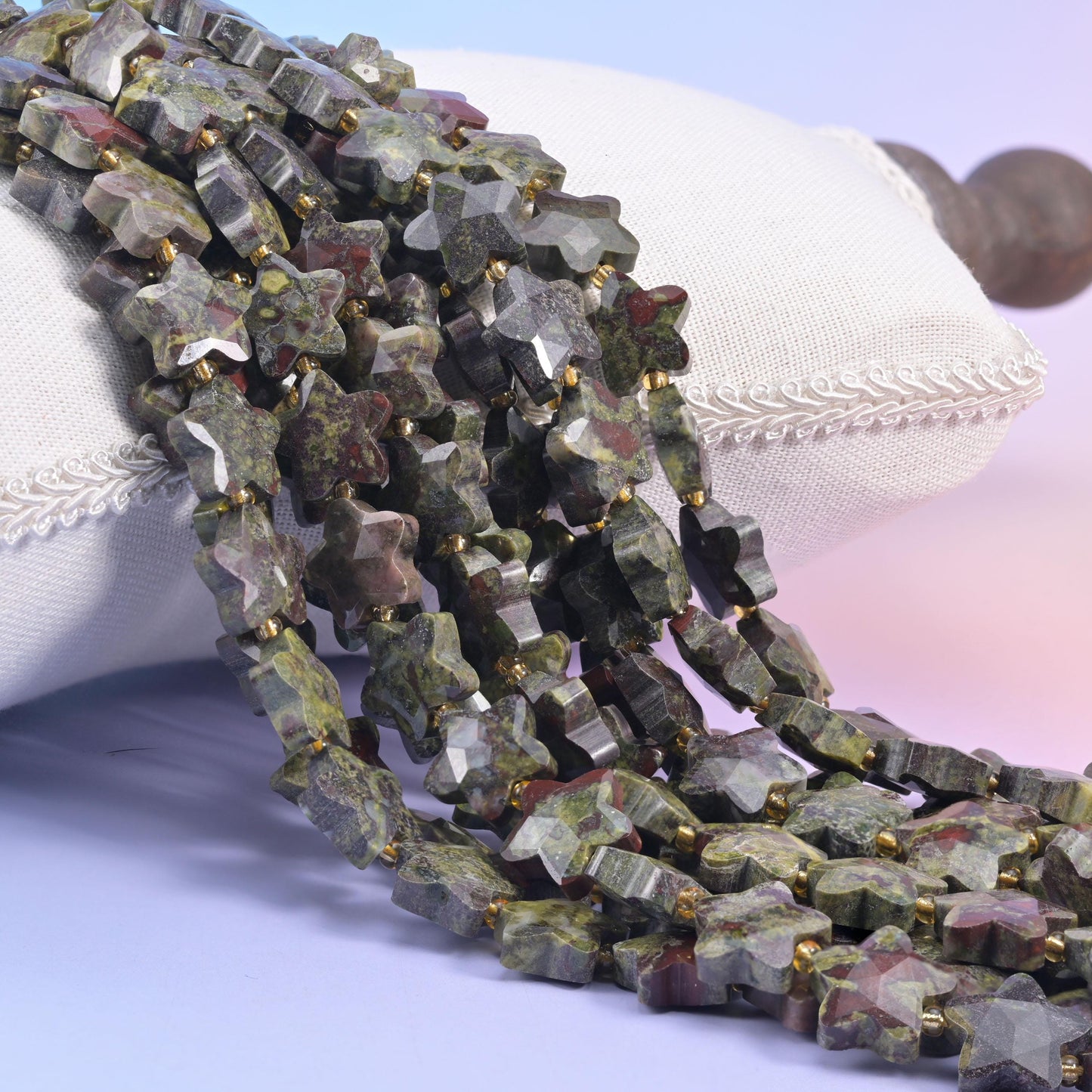 Dragon Bloodstone Faceted Star Beads Size 14mm Jewelry Making 15.5 Inch Strand