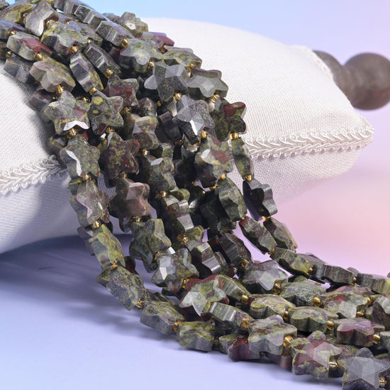 Dragon Bloodstone Faceted Star Beads Size 14mm Jewelry Making 15.5 Inch Strand