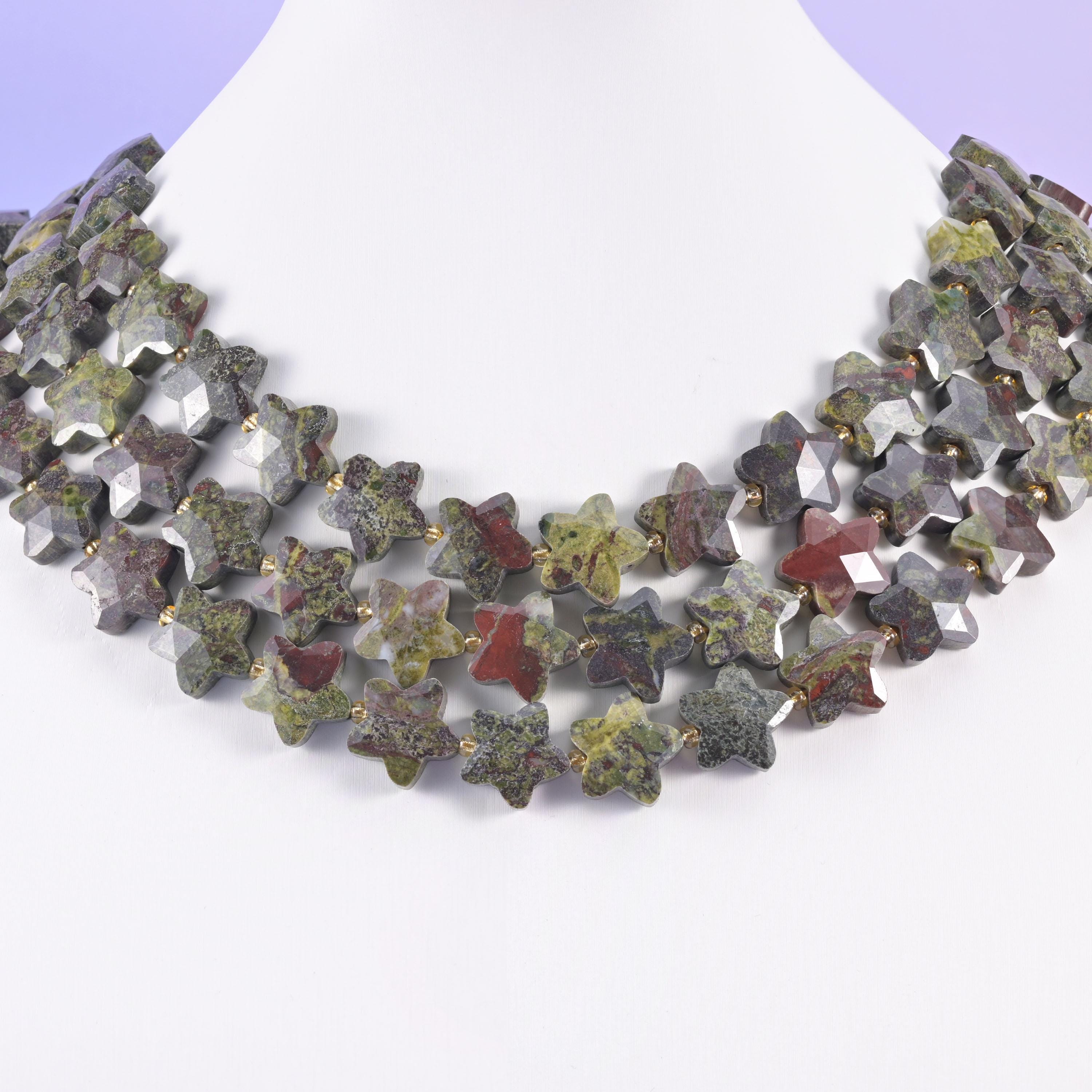 Dragon Bloodstone Faceted Star Beads Size 14mm Jewelry Making 15.5 Inch Strand