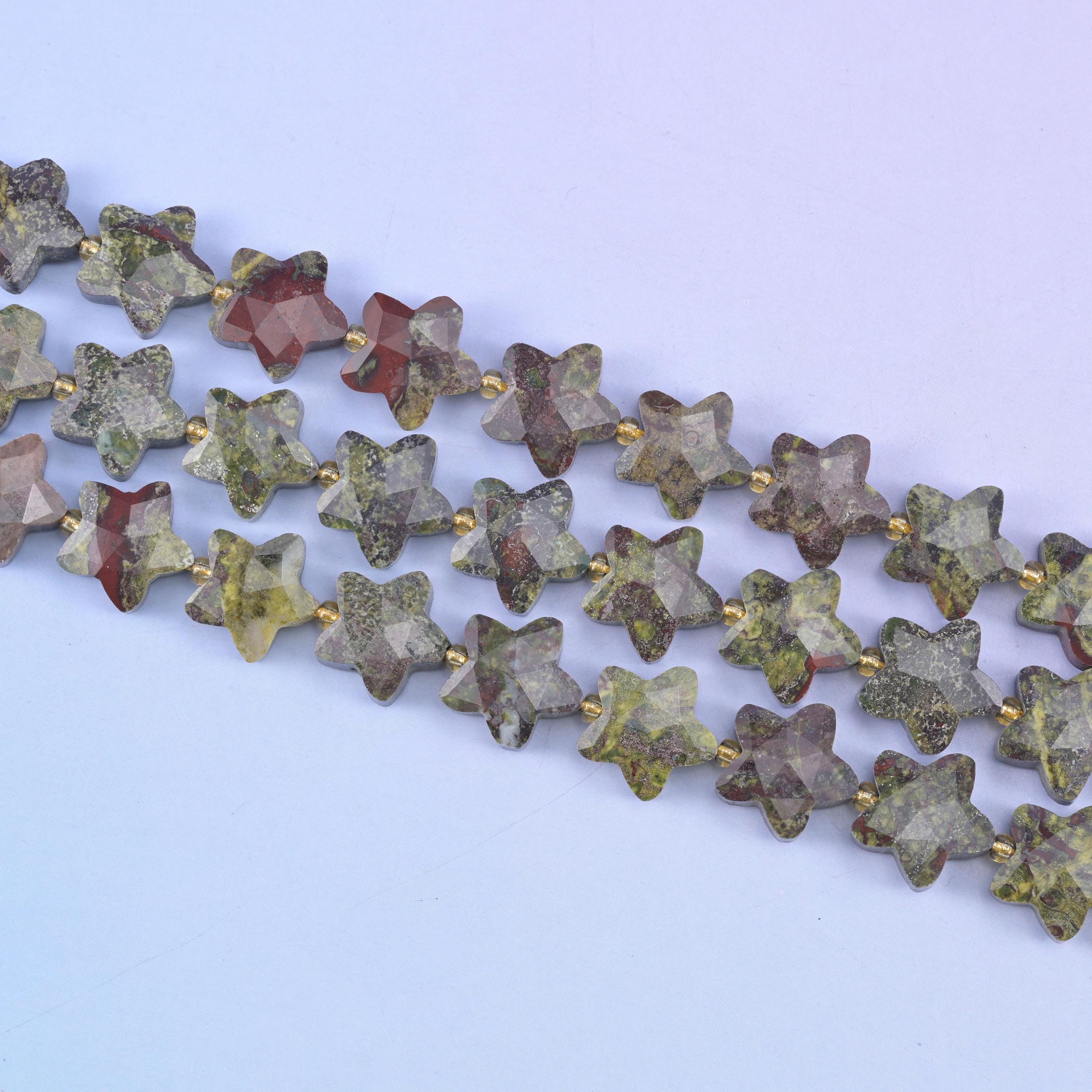 Dragon Bloodstone Faceted Star Beads Size 14mm Jewelry Making 15.5 Inch Strand