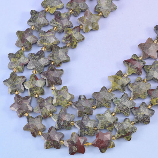 Dragon Bloodstone Faceted Star Beads Size 14mm Jewelry Making 15.5 Inch Strand