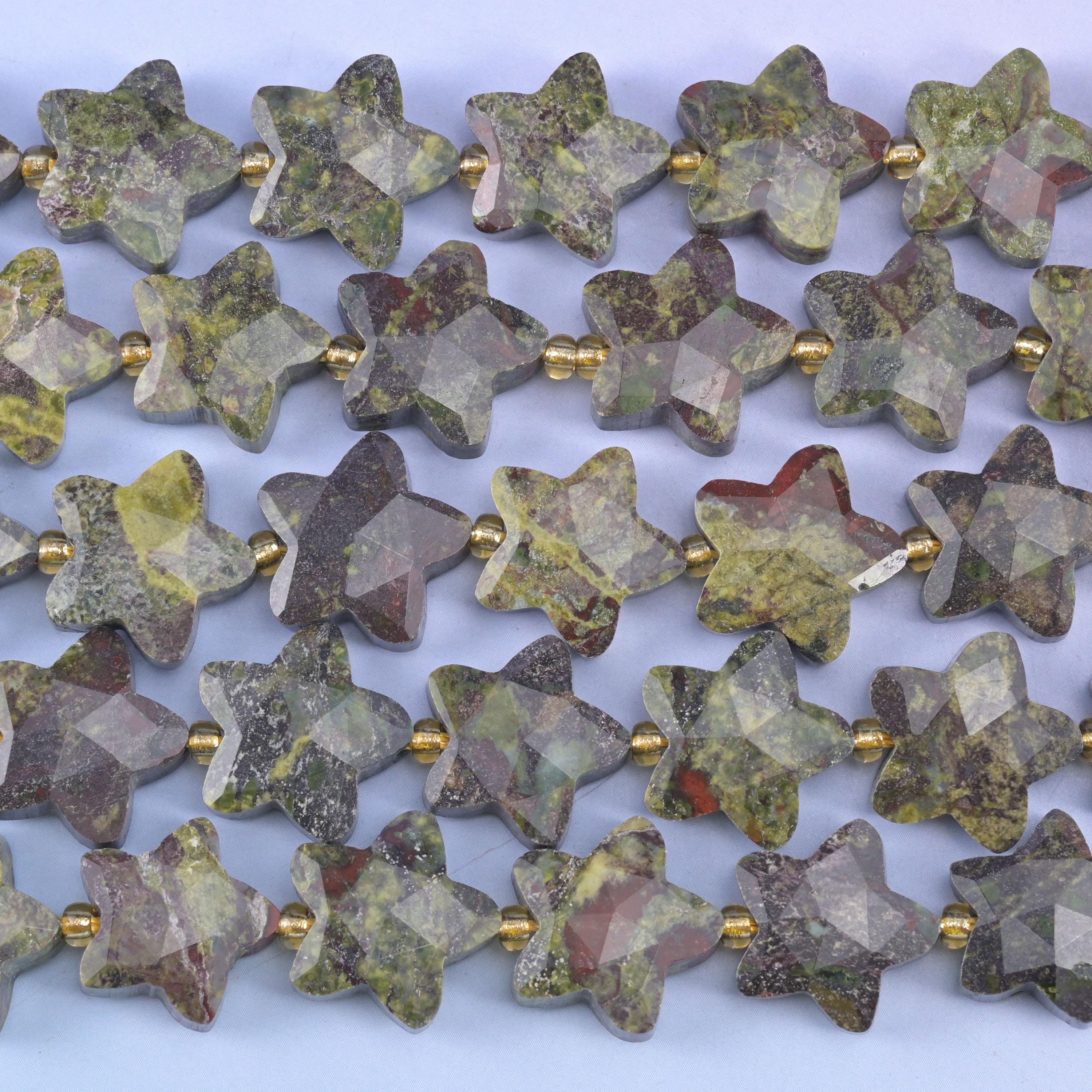 Dragon Bloodstone Faceted Star Beads Size 14mm Jewelry Making 15.5 Inch Strand