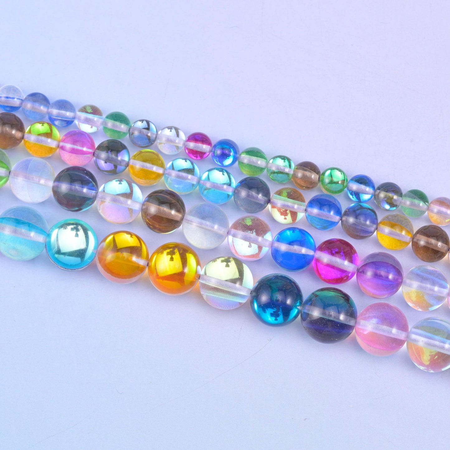 Rainbow Aura Round Glass Beads: Iridescent Jewelry Making Supply, 15 Inch Strand