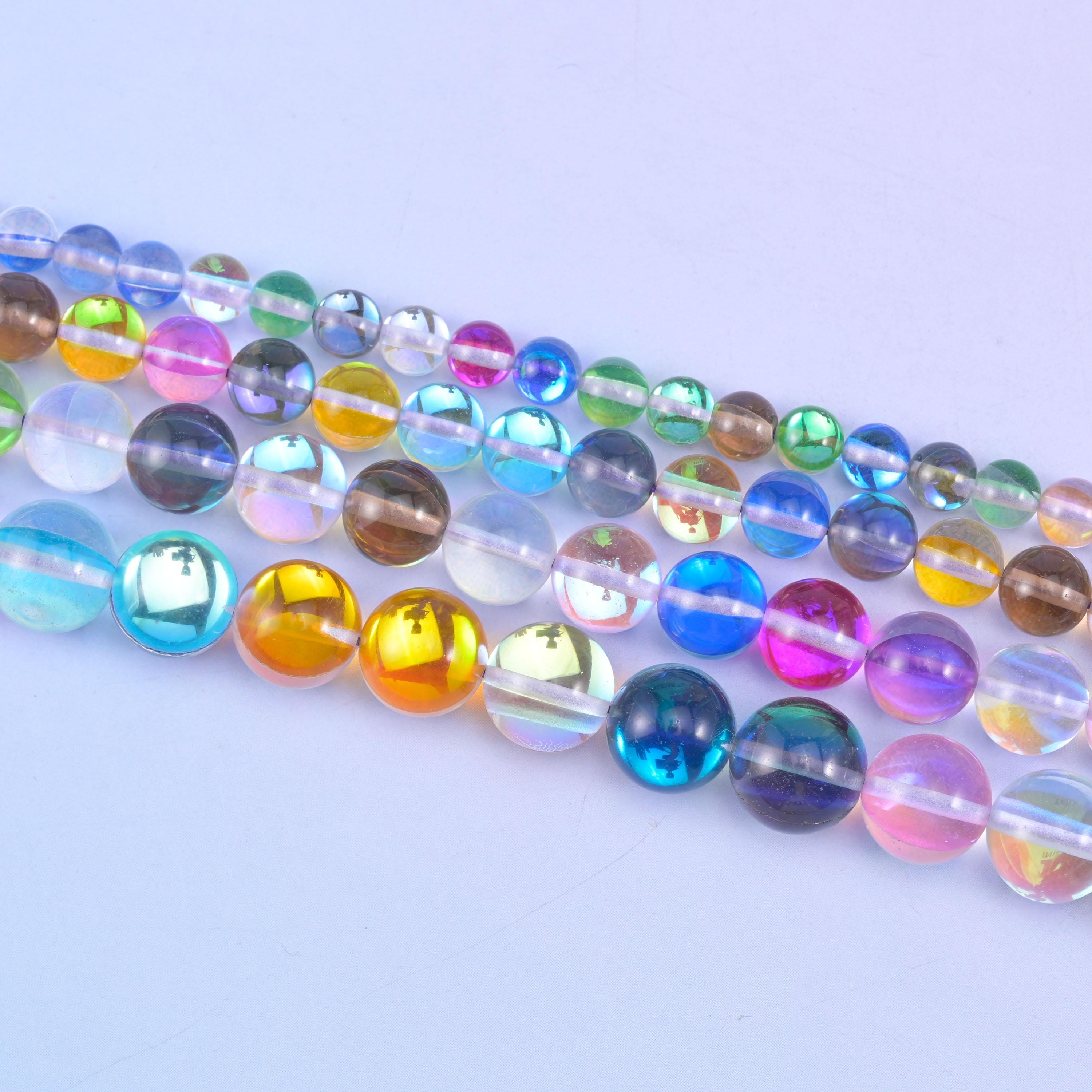 Rainbow Aura Round Glass Beads: Iridescent Jewelry Making Supply, 15 Inch Strand
