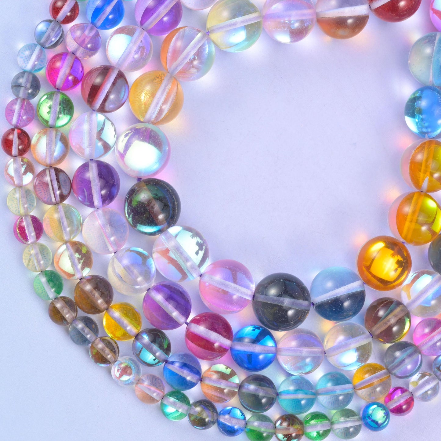 Rainbow Aura Round Glass Beads: Iridescent Jewelry Making Supply, 15 Inch Strand