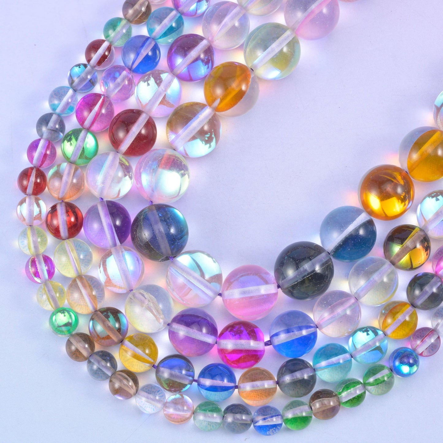 Rainbow Aura Round Glass Beads: Iridescent Jewelry Making Supply, 15 Inch Strand