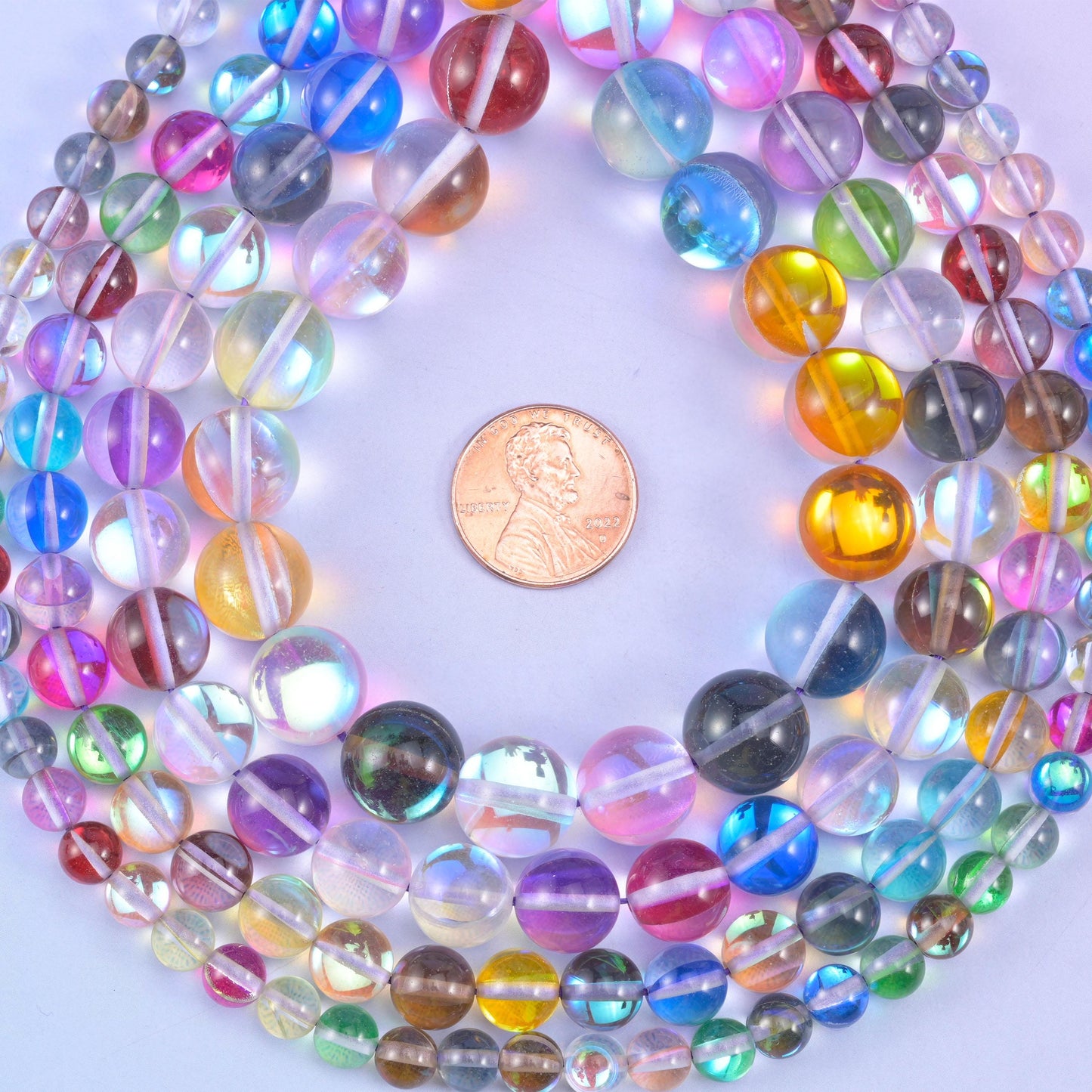 Rainbow Aura Round Glass Beads: Iridescent Jewelry Making Supply, 15 Inch Strand