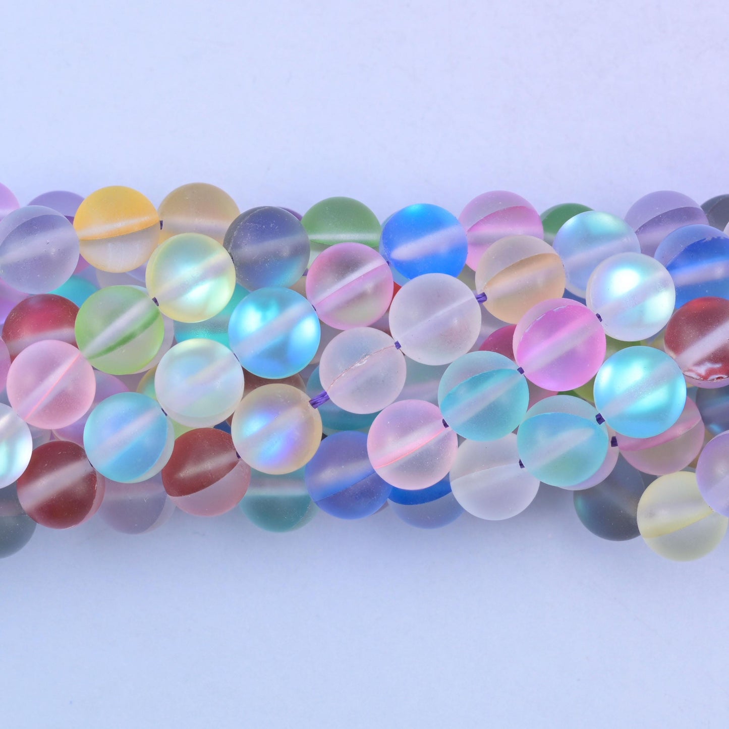 Matte Rainbow Aura Round Glass Beads: Iridescent Jewelry Making Supply, 15 Inch Strand