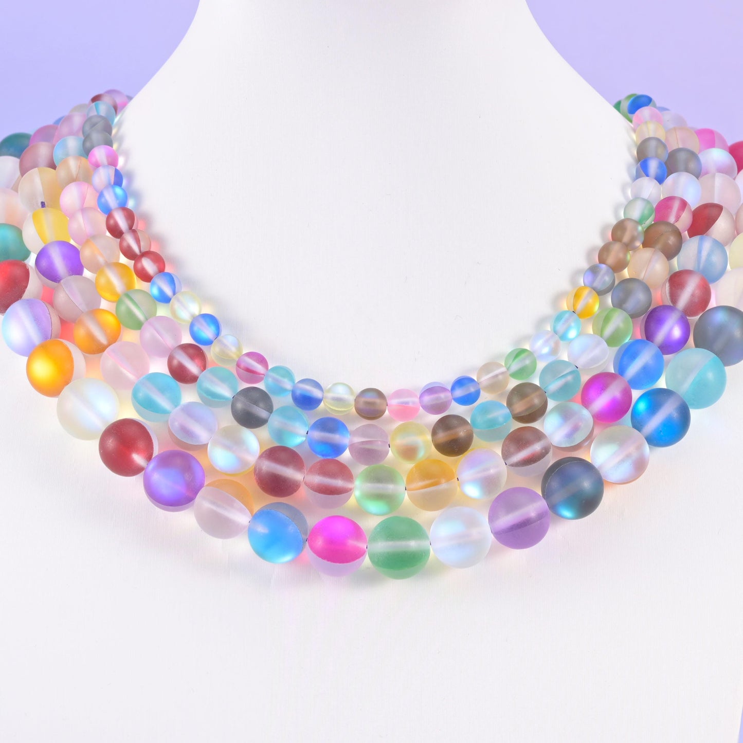 Matte Rainbow Aura Round Glass Beads: Iridescent Jewelry Making Supply, 15 Inch Strand