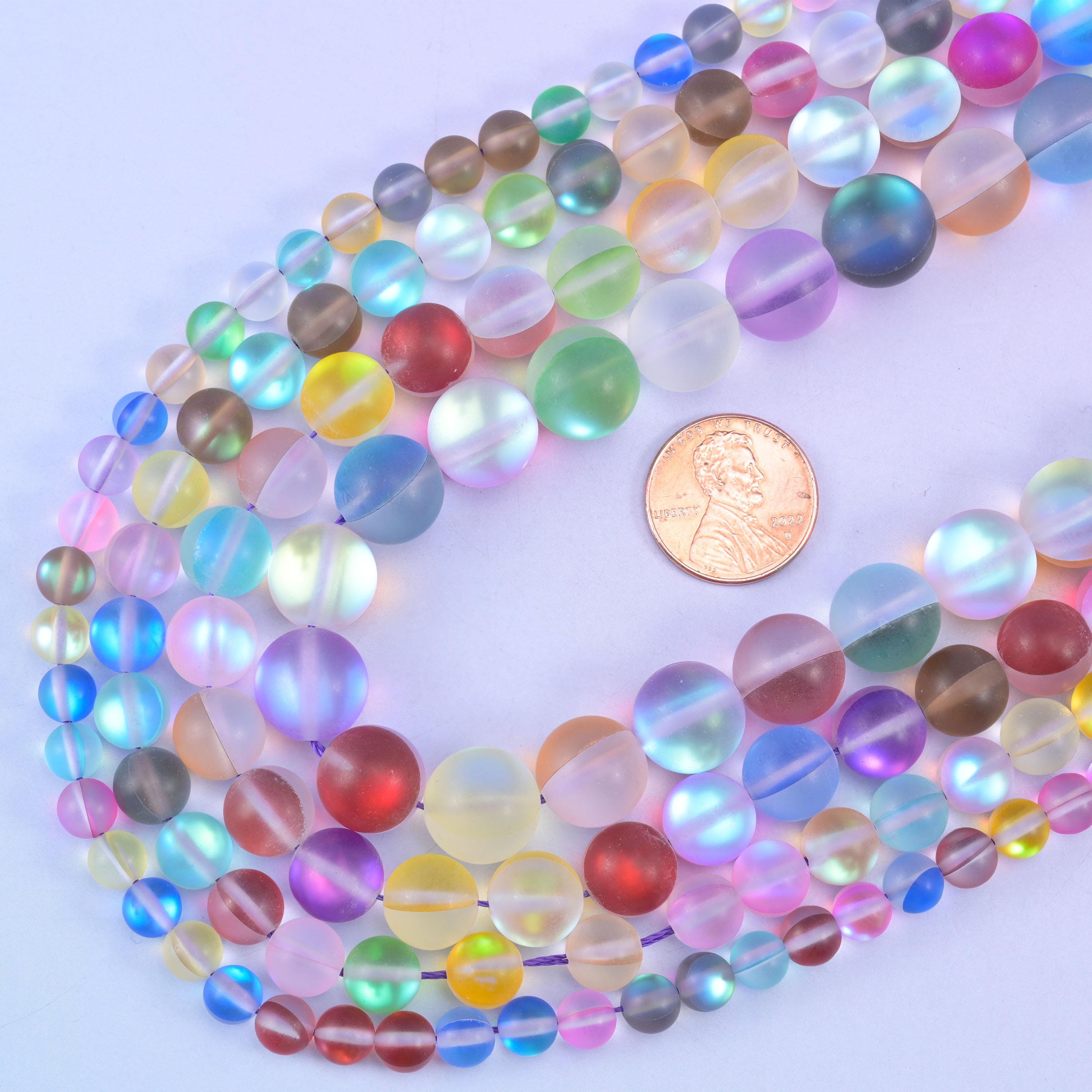 Matte Rainbow Aura Round Glass Beads: Iridescent Jewelry Making Supply, 15 Inch Strand