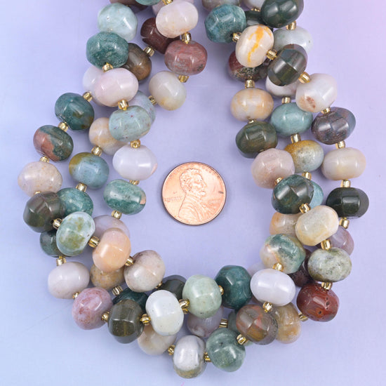 Indian Agate Smooth Pumpkin Beads Jewelry Making Size 12x8mm 15&quot; Strand