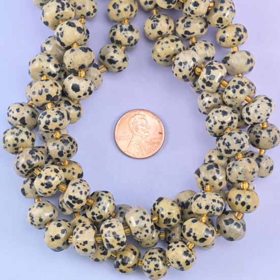 Dalmatian Jasper Pumpkin Beads Jewelry Making Size 12x8mm 15&quot; Strand