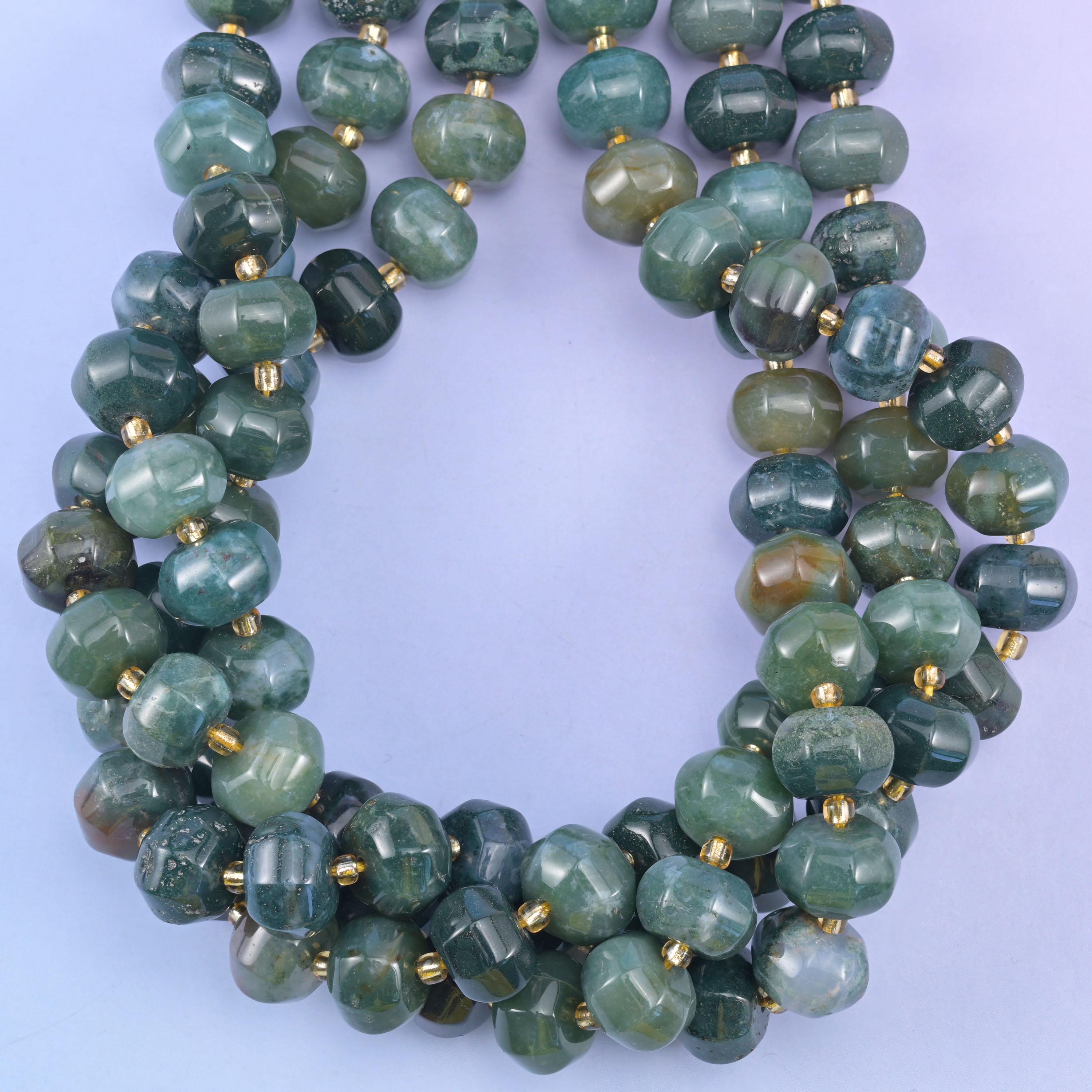 Moss Agate Pumpkin Beads Jewelry Making Size 12x8mm 15&quot; Strand