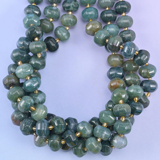 Moss Agate Pumpkin Beads Jewelry Making Size 12x8mm 15&quot; Strand