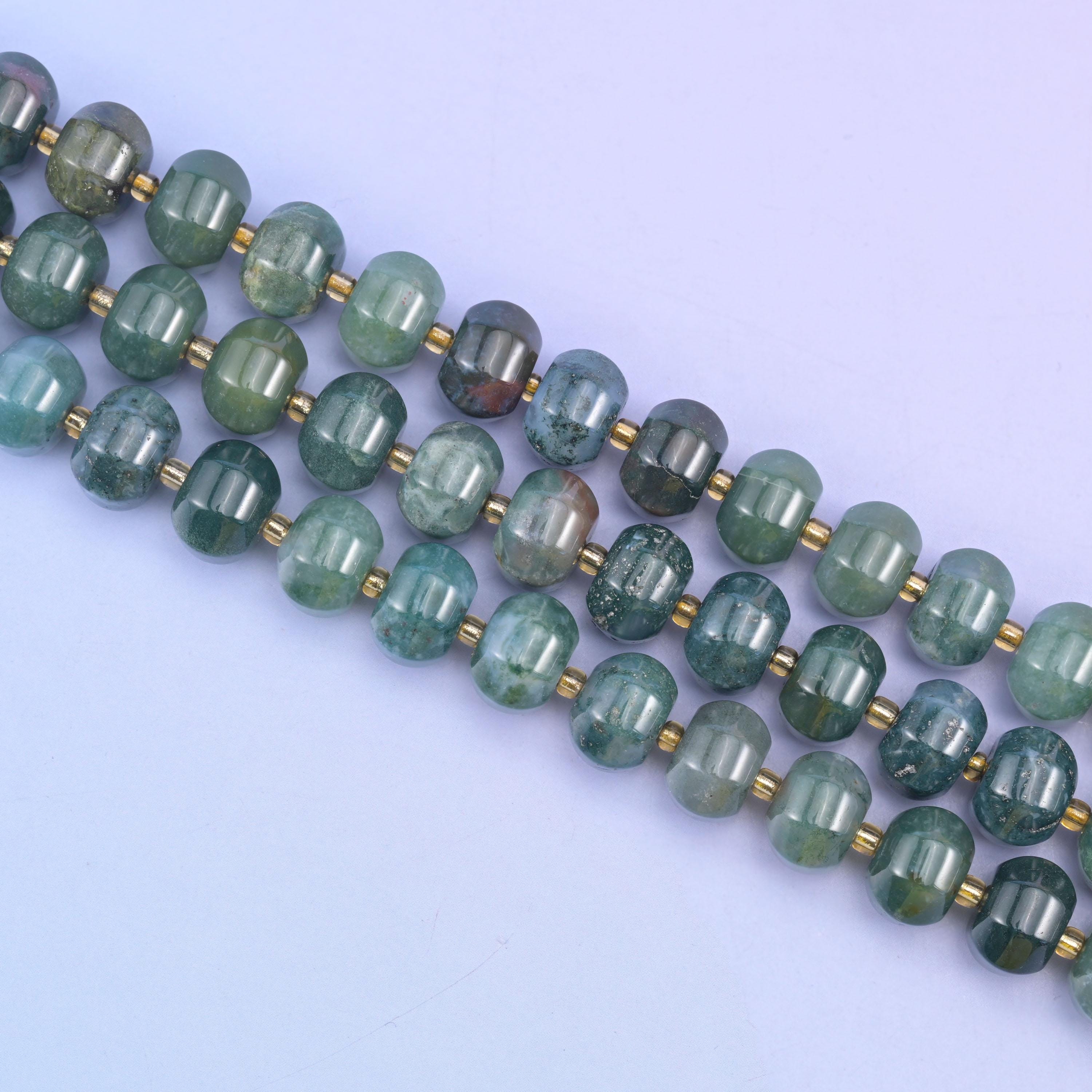 Moss Agate Pumpkin Beads Jewelry Making Size 12x8mm 15&quot; Strand
