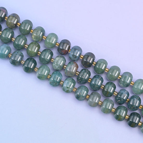 Moss Agate Pumpkin Beads Jewelry Making Size 12x8mm 15&quot; Strand