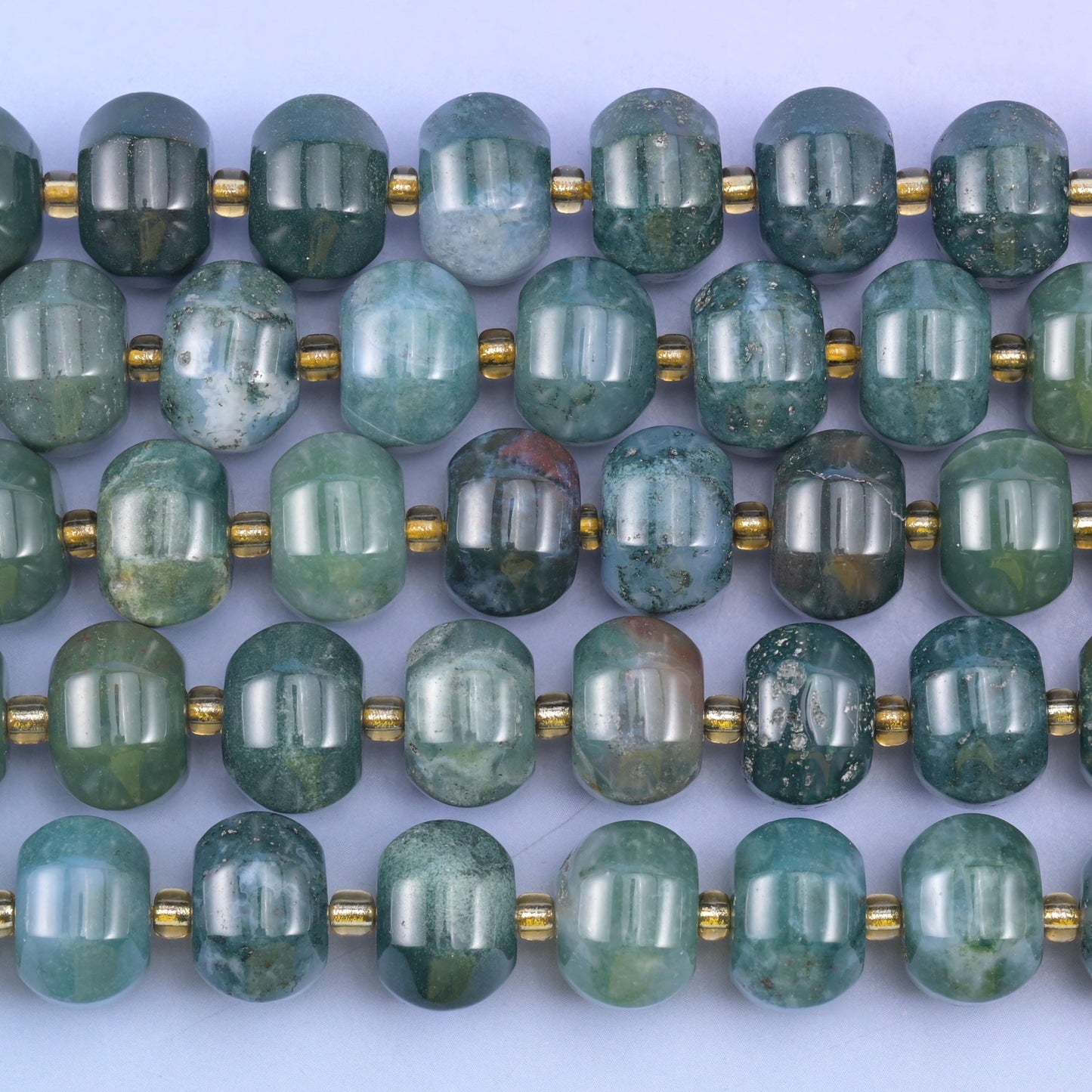 Moss Agate Pumpkin Beads Jewelry Making Size 12x8mm 15&quot; Strand