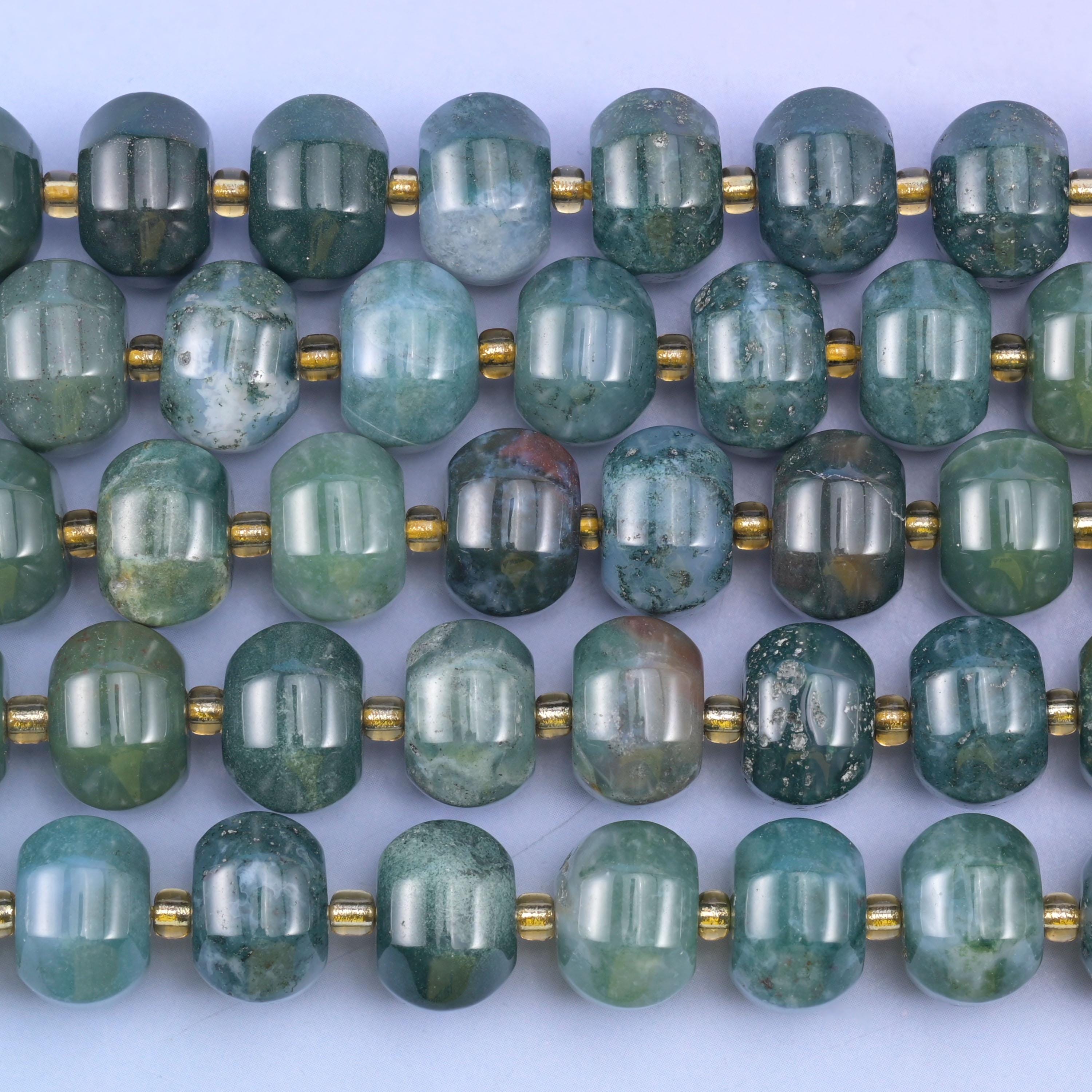 Moss Agate Pumpkin Beads Jewelry Making Size 12x8mm 15&quot; Strand