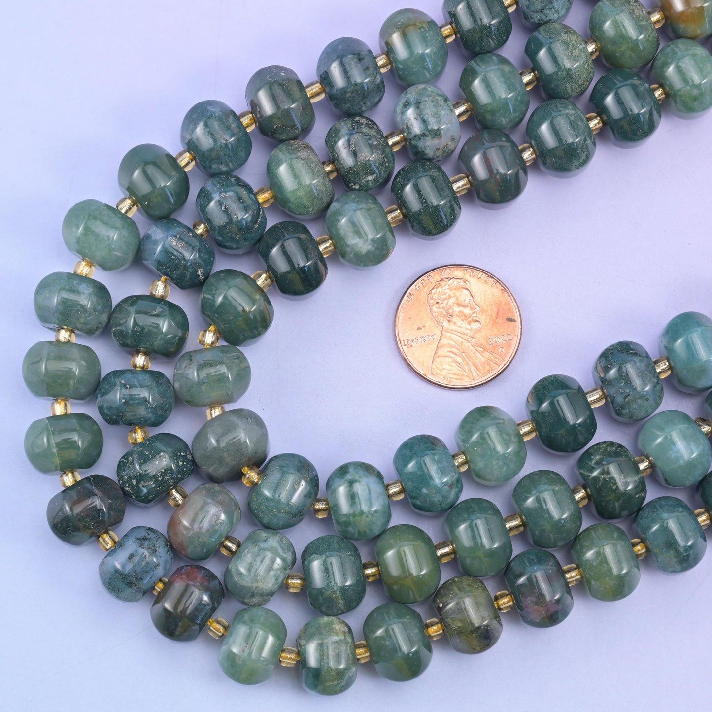 Moss Agate Pumpkin Beads Jewelry Making Size 12x8mm 15&quot; Strand