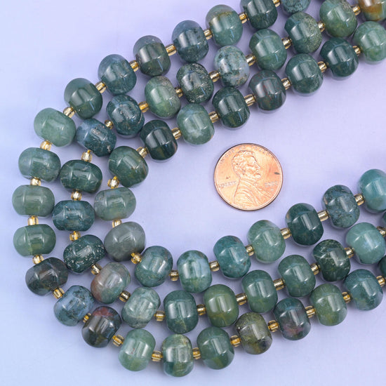 Moss Agate Pumpkin Beads Jewelry Making Size 12x8mm 15&quot; Strand