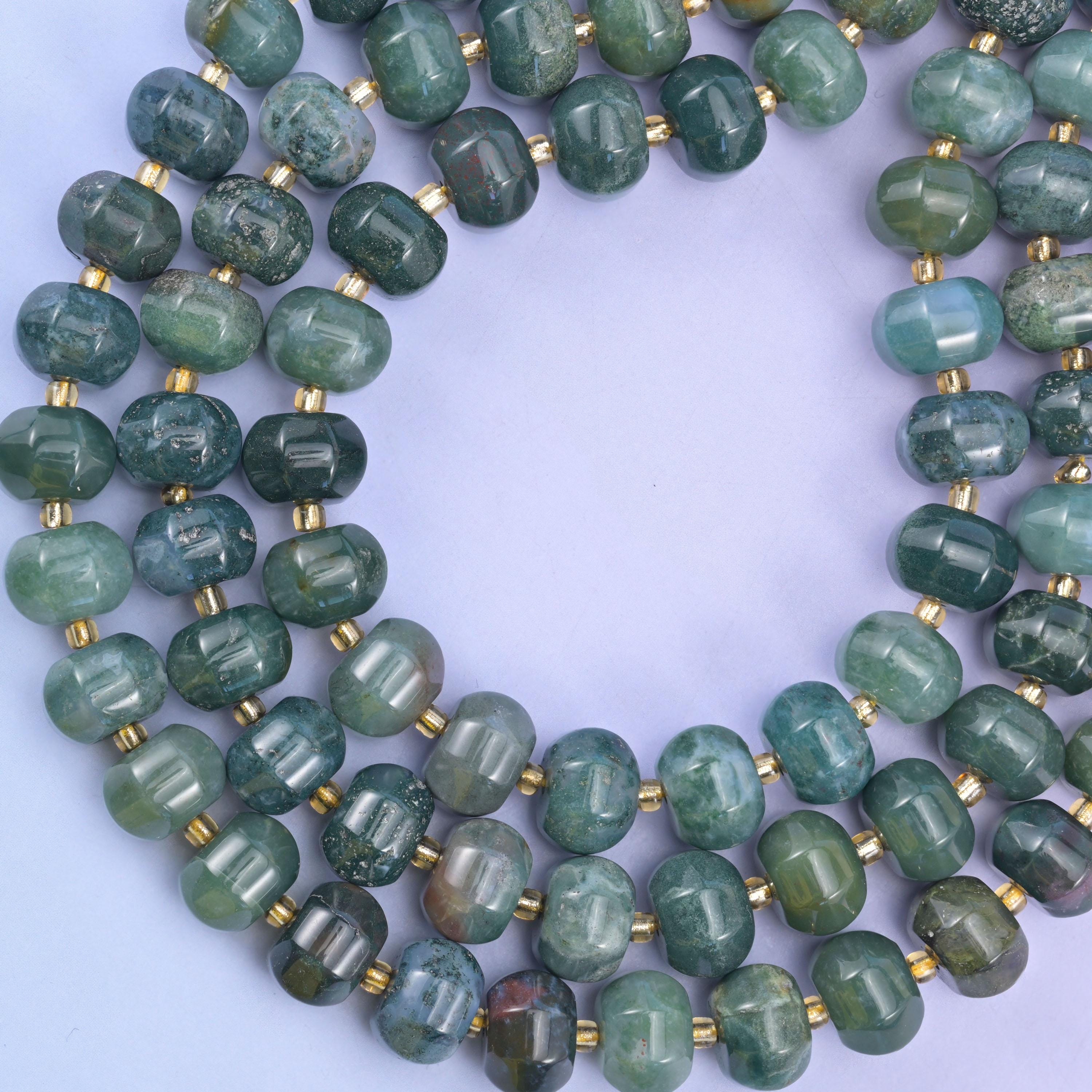 Moss Agate Pumpkin Beads Jewelry Making Size 12x8mm 15&quot; Strand