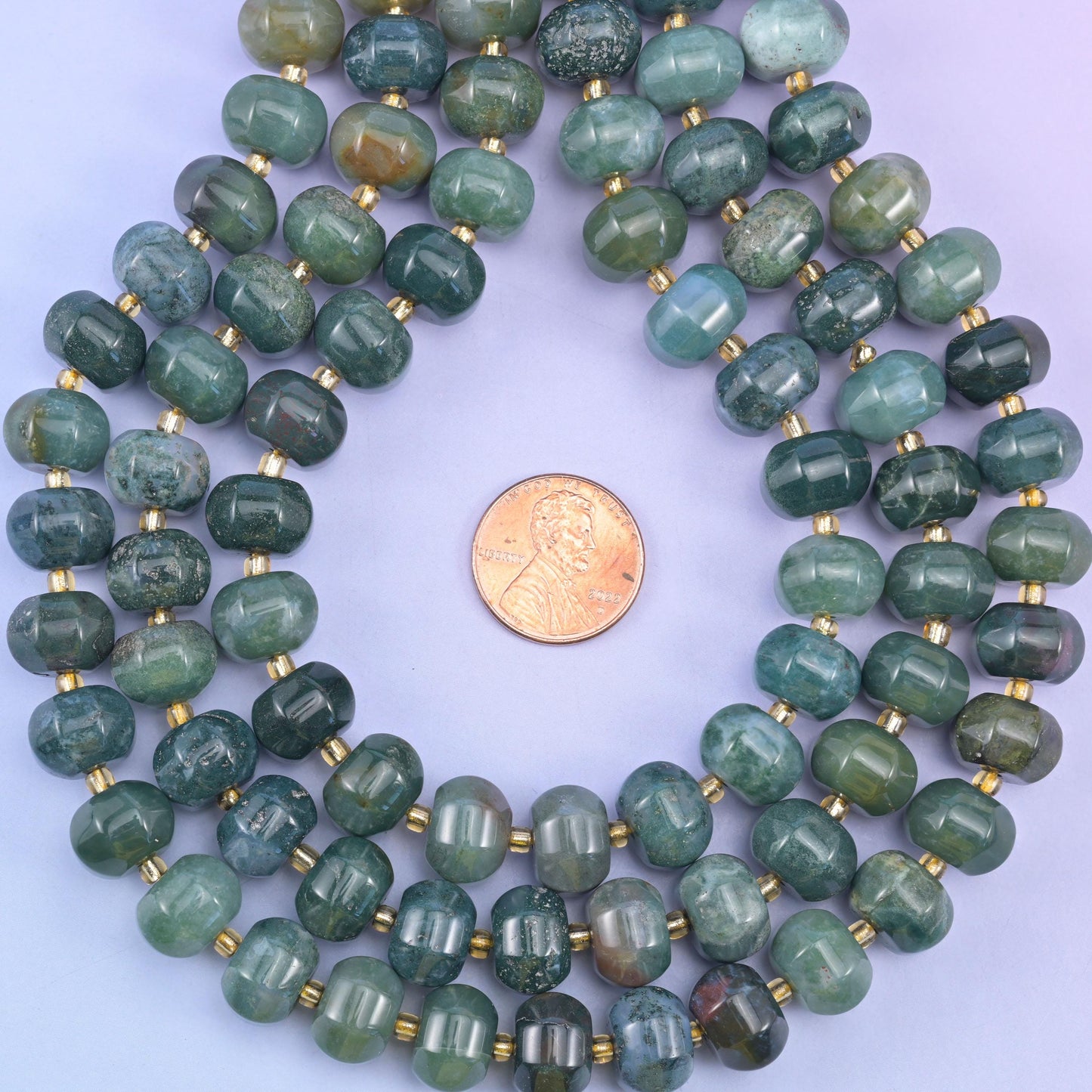 Moss Agate Pumpkin Beads Jewelry Making Size 12x8mm 15&quot; Strand