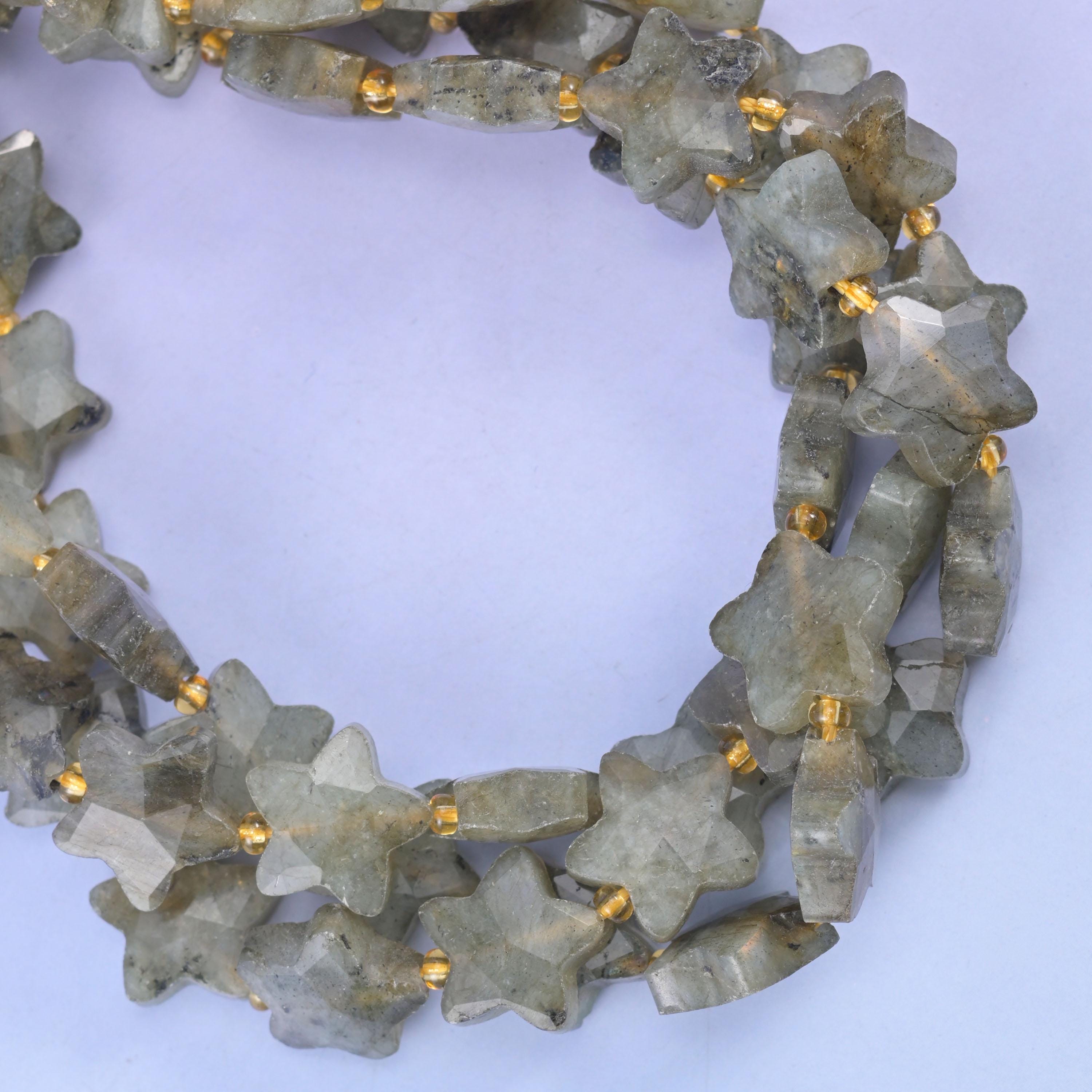 Gray Labradorite Faceted Star Beads Size 14mm Jewelry Making 15.5 Inch Strand