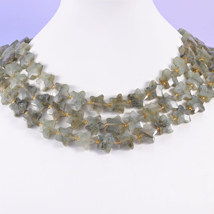 Gray Labradorite Faceted Star Beads Size 14mm Jewelry Making 15.5 Inch Strand