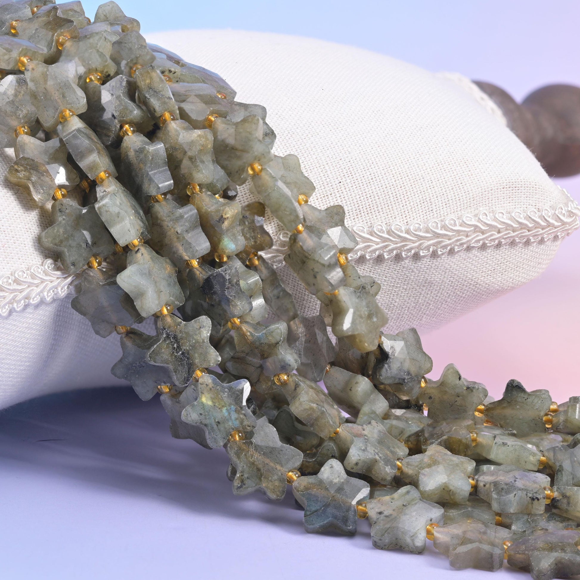 Gray Labradorite Faceted Star Beads Size 14mm Jewelry Making 15.5 Inch Strand