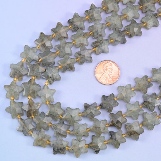 Gray Labradorite Faceted Star Beads Size 14mm Jewelry Making 15.5 Inch Strand