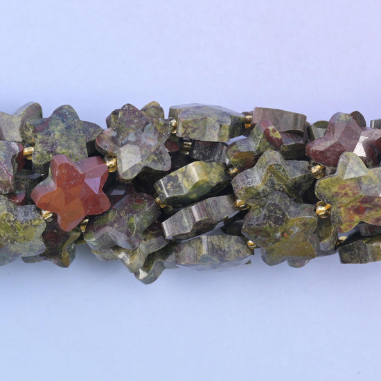 Dragon Bloodstone Faceted Star Beads Size 14mm Jewelry Making 15.5 Inch Strand